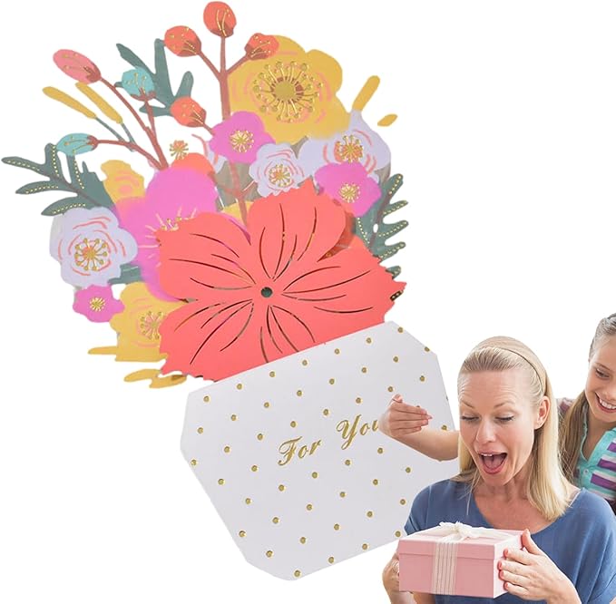 Paper Flowers Bouquet Cards - Handmade 3D Floral Greeting, Pop-Up Flower Note, Envelope Included Card, Artistic Blossom Stationery | Colorful Handmades Flowers Cardss For Mother Teacher Wife Sister