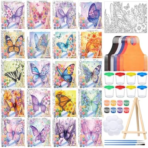 Sherr 140 Pcs 20 Set Pre Drawn Canvas Painting Kit, Butterflies and Flowers by Sherr