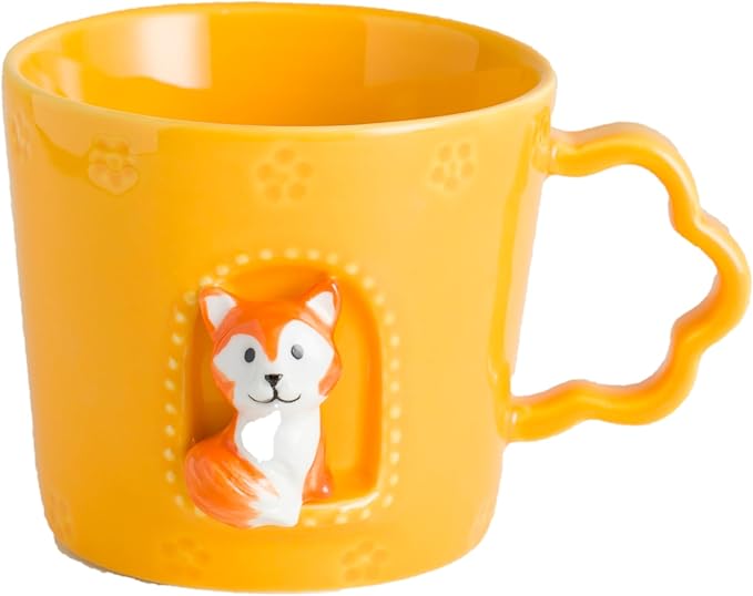 DIHOclub Fox Ceramic Cup Window Animals Mug Cute Cartoon Handmade Figurine Mugs,Holiday and Birthday Gift for Daughter,Son,Kids,9 OZ (Orange)