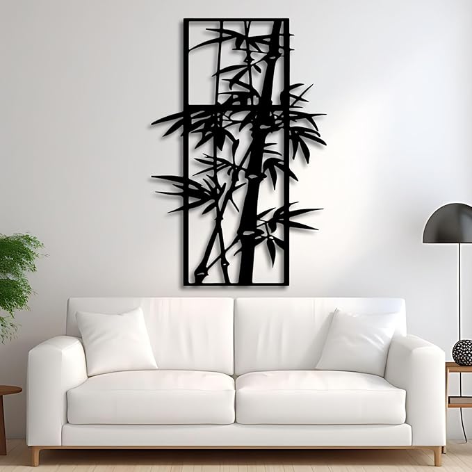 Metal Bamboo Wall Art, Bamboo Plants Decor, Vertical Modern Metal Wall Art, Nature Artwork, Chinese Decorations, House Warming Gifts New Home, Living Room Decor(Black, 53 x 35 in | 135 x 89cm)