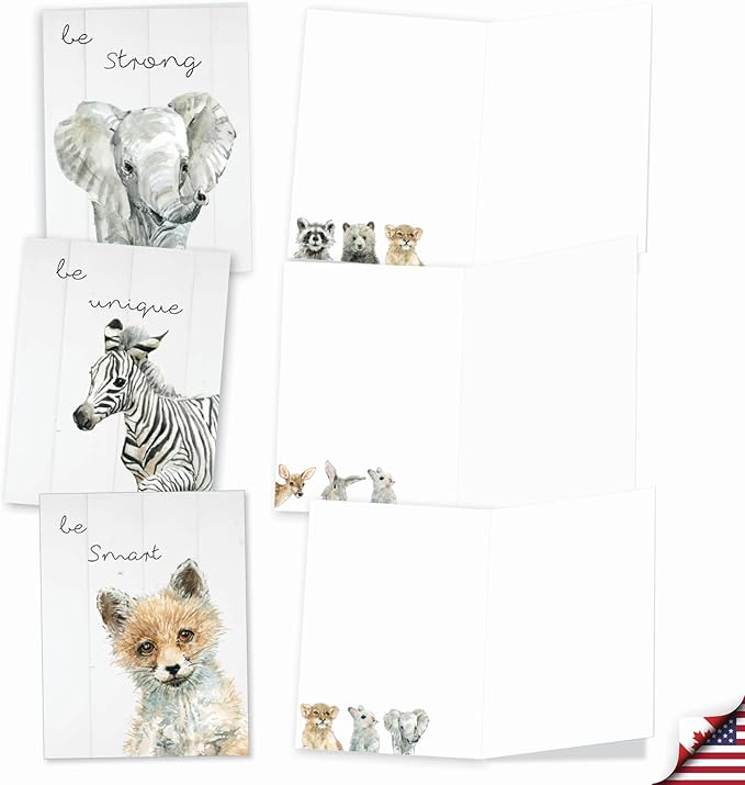 The Best Card Company - 20 Bulk Animal Note Cards Blank (4 x 5.12 Inch) - Fun Assorted Notecards with Envelopes (10 Designs, 2 Each) - Be Wild AM9543OCB-B2x10
