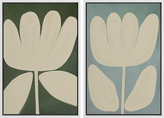 SIGNWIN Framed Canvas Print Wall Art Set Minimalist Floral Neutral Beige Flower Illustrations Modern Art Minimal Boho Colorful for Living Room, Bedroom, Office - 16"x24"x2 WHITE