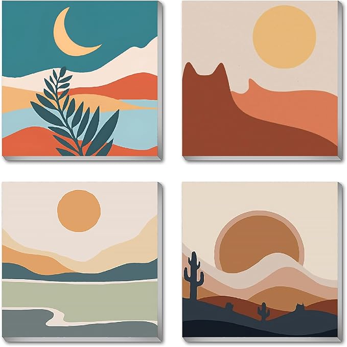 4 Pack Framed DIY Paint by Numbers Kit for All Ages Adults and Kids Beginner,Landscape Oil Painting Easy Paint by Number with Canvas,Acrylic Painting Kit Adults for Decor 8x8inch