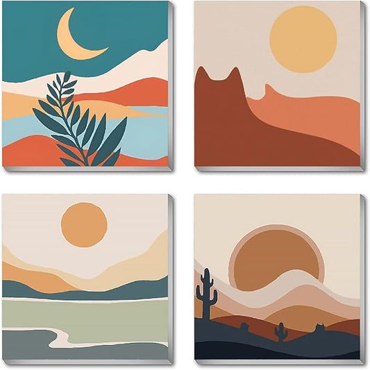 4 Pack Framed DIY Paint by Numbers Kit for All Ages Adults and Kids Beginner,Landscape Oil Painting Easy Paint by Number with Canvas,Acrylic Painting Kit Adults for Decor 8x8inch