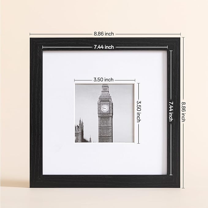 eletecpro 8x8 Picture Frames Set of 9 with Mat for 4x4 Photos or without Mat for 8x8, Square Gallery Wall Decor Collage for Picture Display, Black Frame Set for Wall Hanging