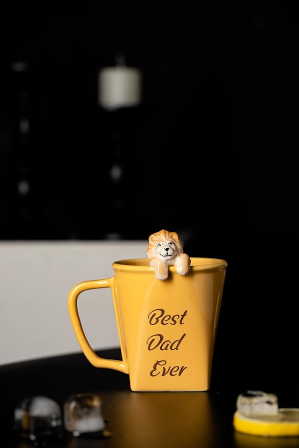 DIHOclub Father's Day Ceramic Coffee Mug with Lion Sculpture Best Dad Ever Gift, Handcrafted Lion King Mug for Dad, Unique Dad Gifts for Birthday, Christmas(12oz)