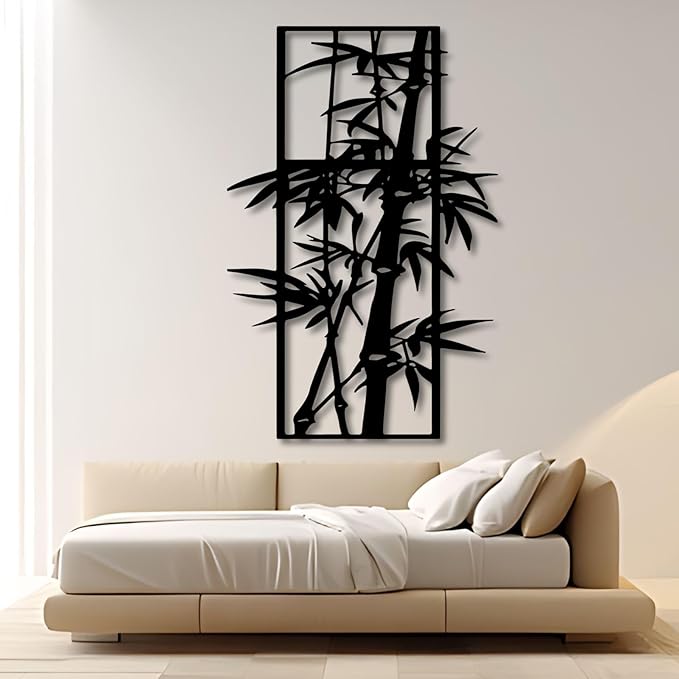 Metal Bamboo Wall Art, Bamboo Plants Decor, Vertical Modern Metal Wall Art, Nature Artwork, Chinese Decorations, House Warming Gifts New Home, Living Room Decor (Silver, 35 x 23 in | 90 x 59cm)