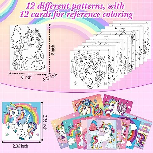 Sherr 12 Pcs Pre Drawn Canvas for Adults, Unicorn, 8 x 8 Inch - Image 3