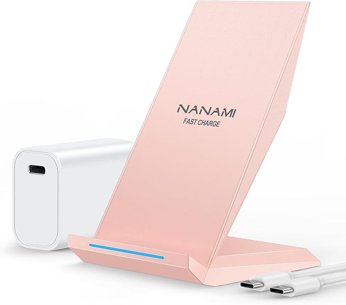 Wireless Charger with USB C Phone Charger, Qi Certified Charging Stand with 20W PD Adapter Compatible with iPhone 17/17 Air/16/15/14/13/12, Phone Charging Dock for Samsung Galaxy S25/S24/S23/S22/S21