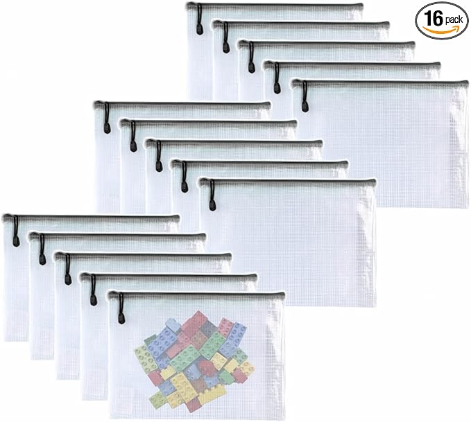 Oaimyy-16 PCS-9"x 13"inches-Mesh Zipper Pouch, Big Size,Plastic Zip File Folders Puzzle Bags for Organizing,for Office Supplies,Travel,Home Storage-Black