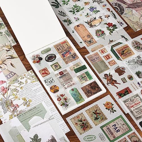 Vintage Washi Stickers for Scrapbooking, Aesthetic Sticker Book for Journaling with 30 Sheets Scrapbook Stickers and 20 Sheets Scrapbook Papers for Bullet Junk Journals Set for Adults with Tweezers - Image 4