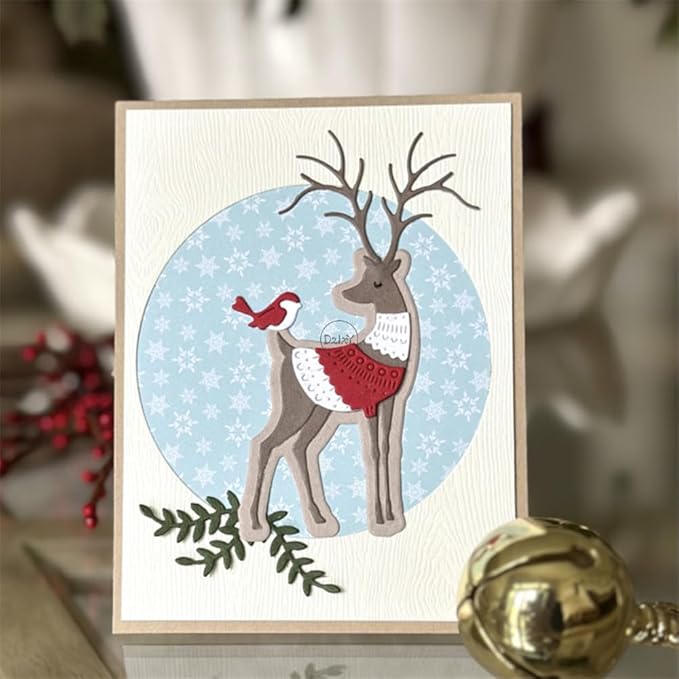 DzIxY Shadow Christmas Patchwork Animal Deer Leaves Metal Cutting Dies for Card Making Kit Embossing Paper Die Cuts Set Scrapbook Stencils Supplies Machine Templates
