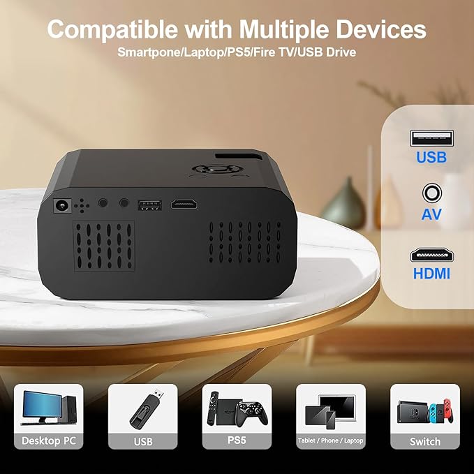 P7 Pro Projector,Smart Projector with WiFi and Bluetooth, Built-in Apps, Auto Focus & Keystone,Native 1080P Support, Portable Outdoor Mini Projector
