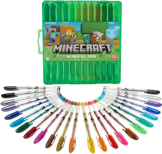 Innovative Designs Minecraft Gel Pens Set for Kids, 24 Pack with Glitter Gel Pens, Cute Pens for Boys and Girls