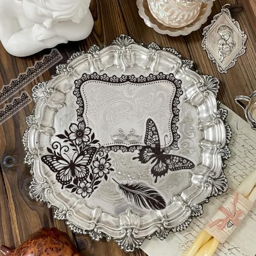 130 Pcs Vintage Black White Lace Scrapbook Stickers - Classic Butterfly Feather Heart Embellishments for DIY Journal Wedding Photo Album Craft Decor, Fade-Resistant Waterproof Reusable - Image 3