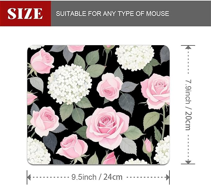 Square Mouse Pad Rose Flower, Personalized Premium-Textured Custom Mouse Mat Design, Washable Mousepad Cloth, Non-Slip Rubber Base Computer Mouse Pads for Wireless Mouse