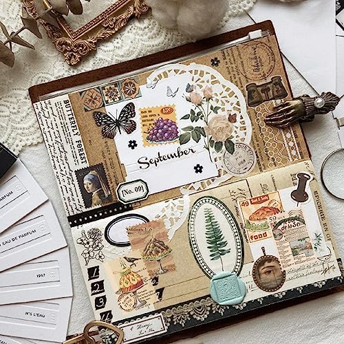 Prstincol 100 Pcs Scrapbooking Stickers,Food Stickers for Scrapbooking,Vintage Stamp Sticker for Journaling,Retro Poster Sticker for Water Bottle Laptop Phones Bullet Journal - Image 5