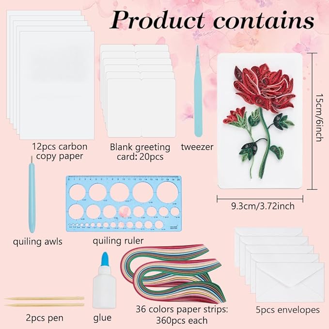 WEBEEDY 20 Sets DIY Single Bouquet Paper Quilling Kits 5 Styles Rose,Daisy Greeting Cards Making Kit with Instruction for Adult Beginner Handmade Minimalist Greeting Cards for Birthday Holiday