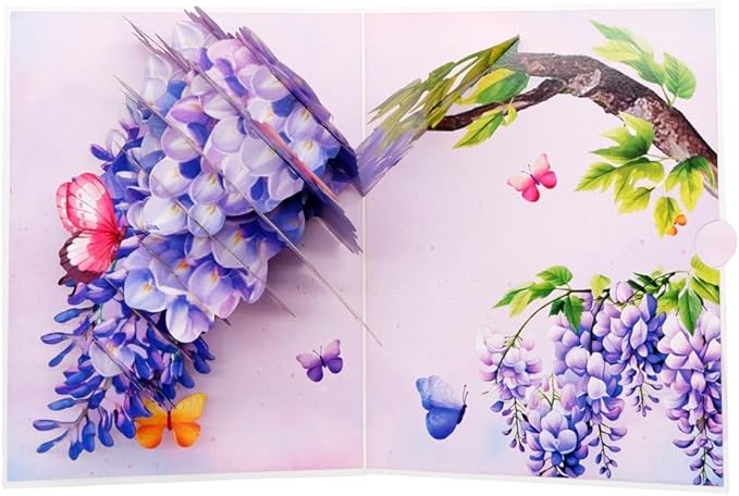 3D Pop Up Greeting Card – Hummingbird with Wisteria & Butterflies – Elegant Floral Card for Birthday, Mother’s Day, Anniversary & Special Occasions, F63