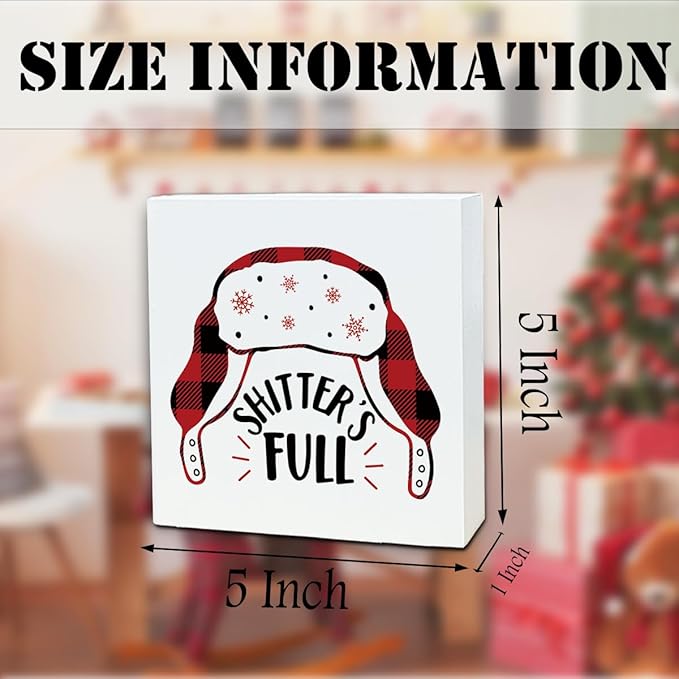 Christmas Decoration Funny Christmas Hanging Sign, Funny Bathroom Wood Box Sign Home Decor, Winter Xmas Home Decorative Plaque for Living Room Bedroom Office 5 x 5 Inches