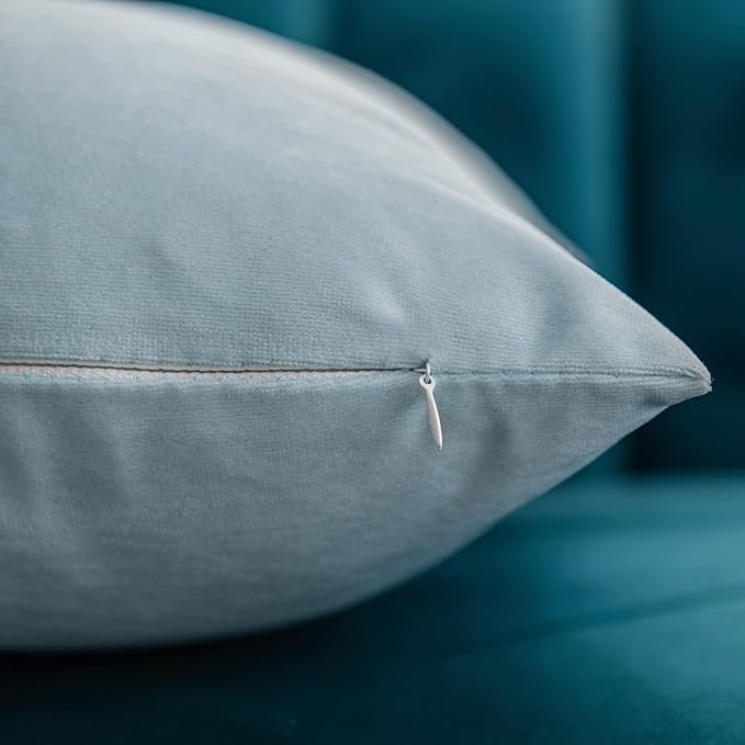 Throw Pillow Cases 22x22 Light-Blue: 2 Pack Cozy Soft Velvet Square Decorative Pillow Covers for Farmhouse Home Decor