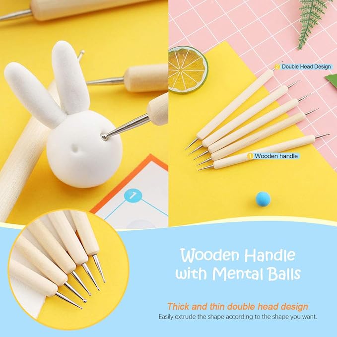 Rustark 24 pcs Pottery Tools Polymer Modeling Clay Sculpting Tools Set Dotting Pen, Silicone Tips, Ball Stylus, Pottery Ceramic Clay Indentation for Clay Ceramic Sculpture, Cake Fondant Decoration