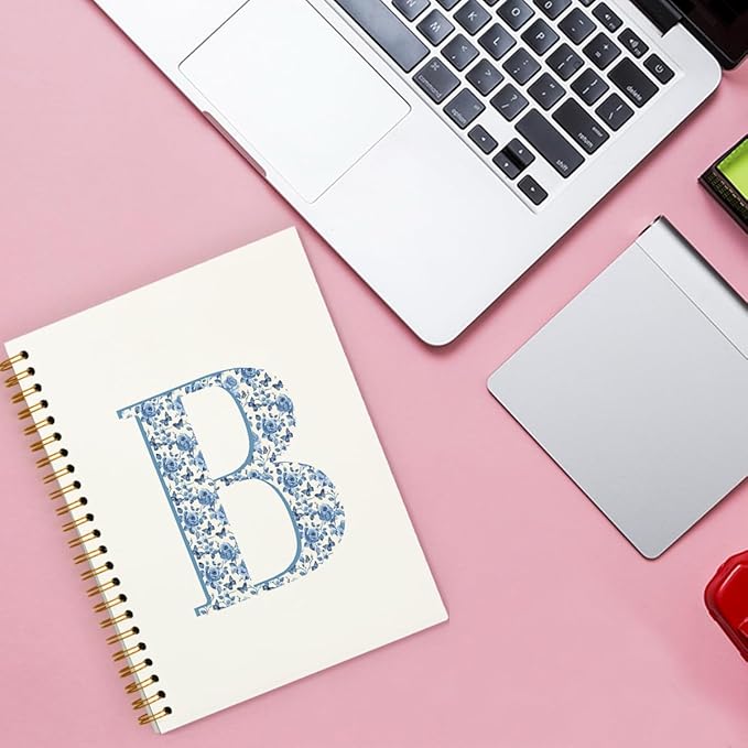 Blue Cute Initial Notebook Journal Diary Libretas Escolares B, Preppy Cute Aesthetic Personalized Notebook Gifts for Women Teen Girls Kids,Preppy Blue Aesthetic School Supplies for Girls 5.5x8.3