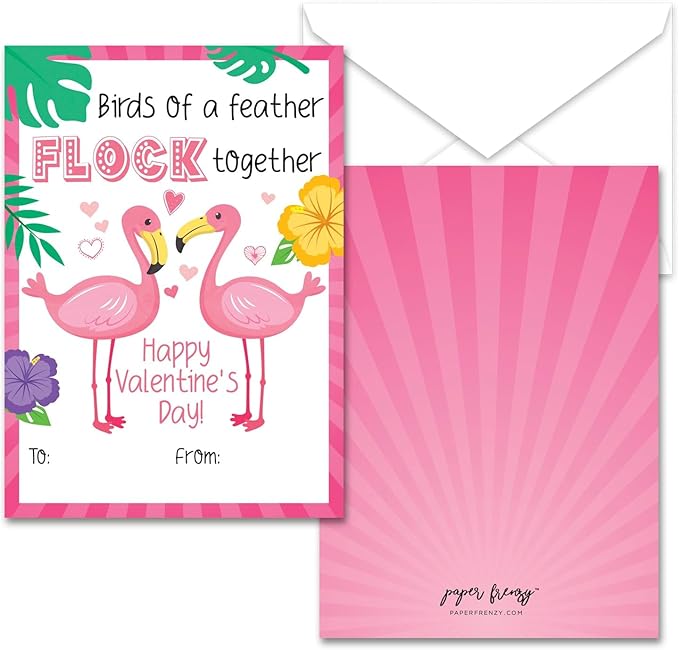 Paper Frenzy Flamingo Themed Valentines - 25 pack WITH ENVELOPES
