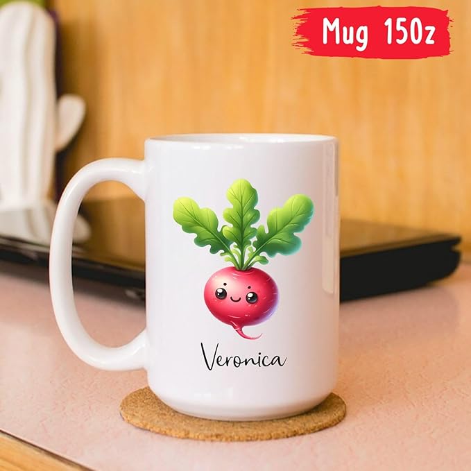 Radish Vegetable Coffee Mug, Personalized Name Radish Mug Gifts For Vegetable Lovers, Vegetable Cup, Custom Radish Travel Ceramic Mug 11Oz 15Oz, Vegan Lovers Mug, Radish Teacup, Vegetarian Coffee Cup