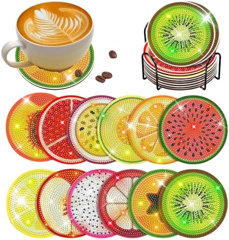 12 pcs Diamond Painting Coasters | Diamond Art Coasters | Fruit Diamond Art Painting | Perfect Art Craft Gift for Fruit Lover, Dad, Mom, Grandparents, Brother, Sister. by LGANHAPY