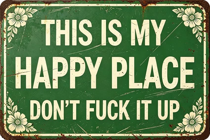 Vintage Happy Place Metal Sign,Retro Funny Home Tin Sign,Wall Aesthetics for Bar Pub Club Cafe Living Room Kitchen Restaurant Shop Office,8x12 Inches (Happy Place-06) by Unknown