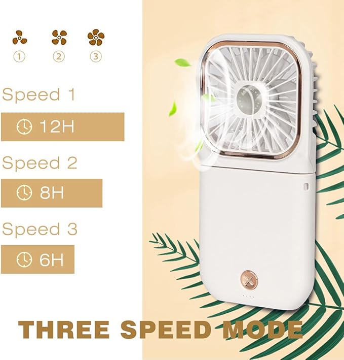 Portable Mini Fan Small Battery Operated Fan 5 in 1 as Power Bank,Phone Holder,Handheld Fan,Desk Fan, USB Rechargeable Personal Hand Fans,3000 mAh Power Bank,3 Speed Adjustable, Neck lanyard, White