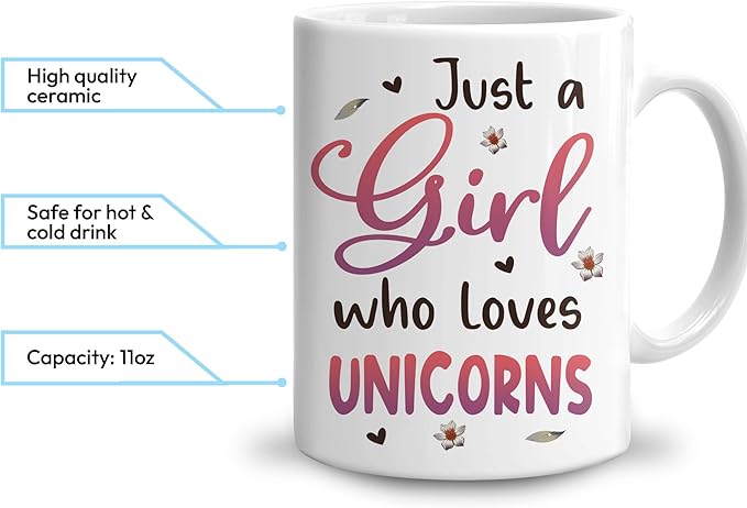 Hyturtle Personalized Unicorn Coffee Mug - Custom Name Ceramic Cup for Animal Lovers - Just A Girl Who Loves Unicorns - 11oz or 15oz