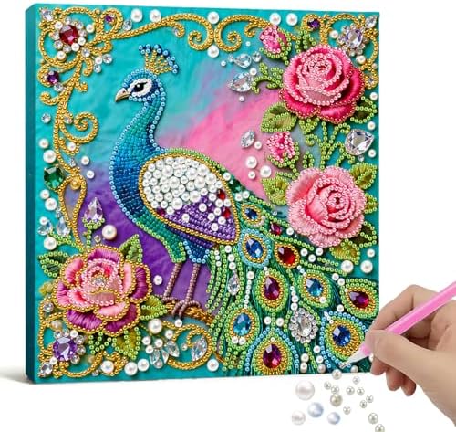 Xylzzuit Pearl Painting Kit with Frame 9.84x9.84IN Colorful DIY Gemstone Pearls Beads Art Craft for Adults Home Desktop Wall Decor (Peafowl) by Xylzzuit