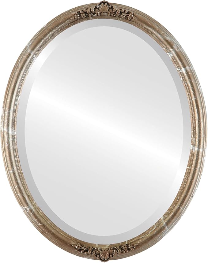OVALCREST Oval Beveled Wall Mirror for Home Decor - Contessa Style - Champagne Silver - 22" x 18"