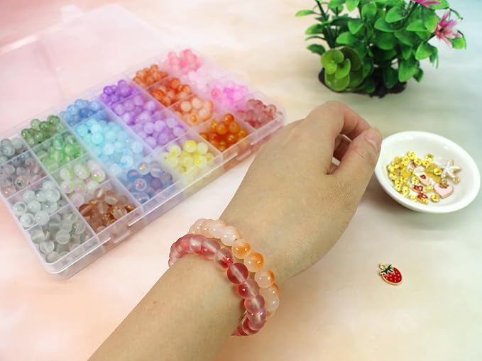 PAMIR TONG 1000PCS 8mm Glass Kit Set Round Beads Bulk,Imitative Jade Beads Kit, Bracelet Space Loose Beads for Jewelry Making Earring, Necklaces, DIY Crafts & Gifts #354