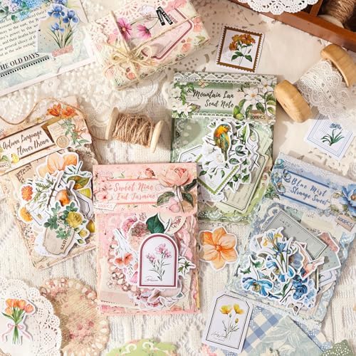 400 Pcs Floral Scrapbook Paper & Stickers, 4 Packs Scrapbook Supplies Kit, Junk Journal Scrapbooking Paper for Journaling, Scrapbooking Embellishments, Planner, Card Making - Image 2