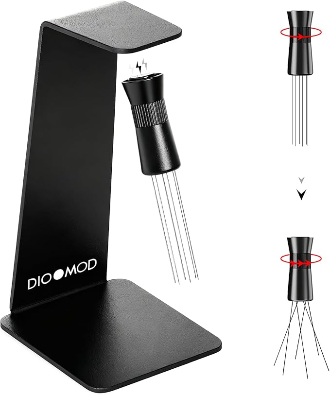 Espresso WDT Tool with Magnetic Stand, Adjustable Range Coffee Needle Stirrer, 304 Stainless Steel 6 Needles 0.4mm with 6 Extra Needles, Black