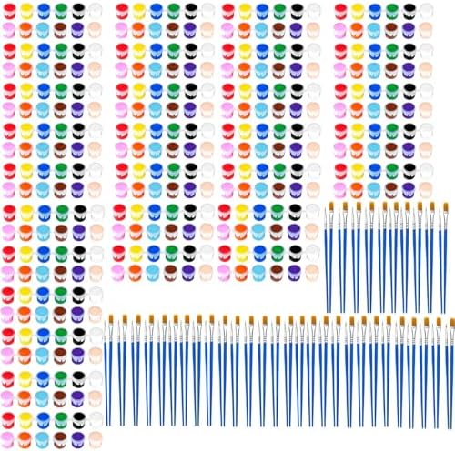 30 Pack Mini Acrylic Paint Set, 12 Colors Washable Acrylic Paint Strips with 60Pcs Painting Brushes for Kids&Adults Paint, 420 PCS Kids Painting Kit for Birthday Party Favor, Classroom, Art Gift by Celepen