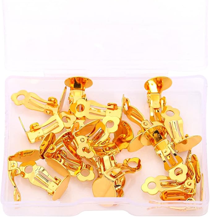 18K Gold Plated Earring Clips 10x17mm 20pcs with Beads for Jewelry Making Findings
