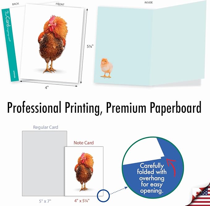 The Best Card Company - 20 Blank Birds Notes with Envelopes - All Occasion Chicken Assortment (10 Designs, 2 Each) - Exotic Roosters AM7059OCB-B2x10