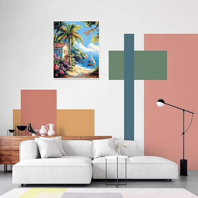 obterie Beach Paint by Numbers Kit for Adults Beginner Scenery Oil Painting Kit Adult Paint by Number Kits on Canvas DIY Painting for Beginners Art by Numbers for Gifts Home Wall Decor 16x20 Inch