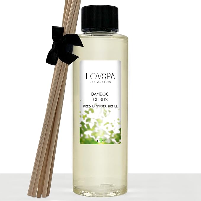 LOVSPA Bamboo Citrus Diffuser Oil - Luxury Essential Oils for Diffuser Refill & Air Freshener Room Spray - Long-Lasting & Natural Home Fragrance, Scented Oil for Diffusers, USA Made, 4oz