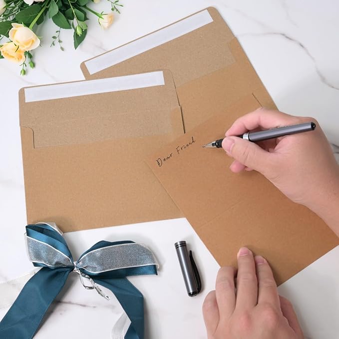 Keketer A7 Kraft 5x7 Envelopes 50 Pack Self - Seal, for 5x7 Cards, Weddings, Invitations, Baby Shower 5.25 x 7.25 Inches