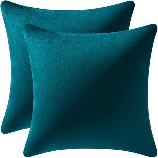 16x16 Throw Pillow Cases Teal: 2 Pack Cozy Soft Velvet Square Decorative Pillow Covers for Farmhouse Home Decor