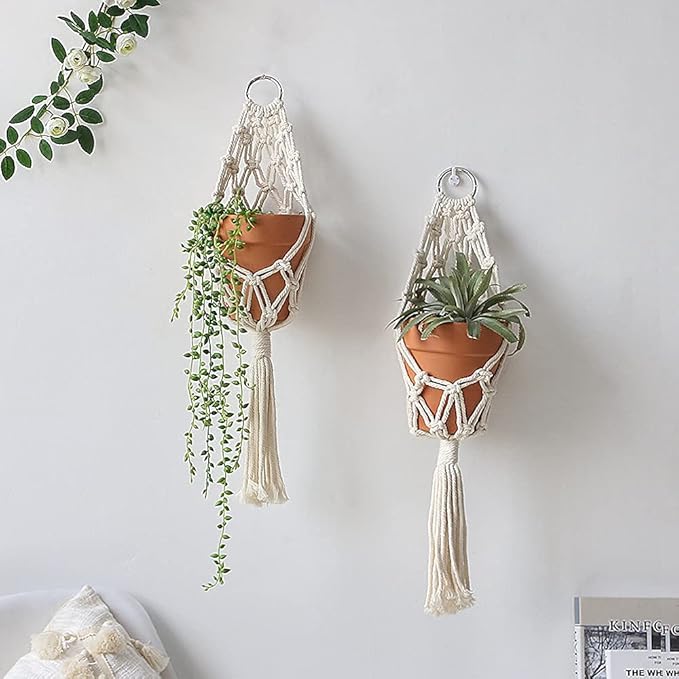 Artilady Boho Macrame Plant Hangers - Handmade Hemp Rope Hanging Baskets for Indoor Plants with Ceiling Hooks, Bohemian Home Decor Outdoor Wall Art
