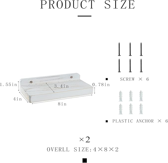 Freezing point Small Floating Shelves for Wall Set of 2 Natural Wood 8Inch Mini Wall Shelf Decor Plant Display Collectibles Mounted Kitchen Bathroom Bedroom Corner Decorative Storage Tiny Stand White
