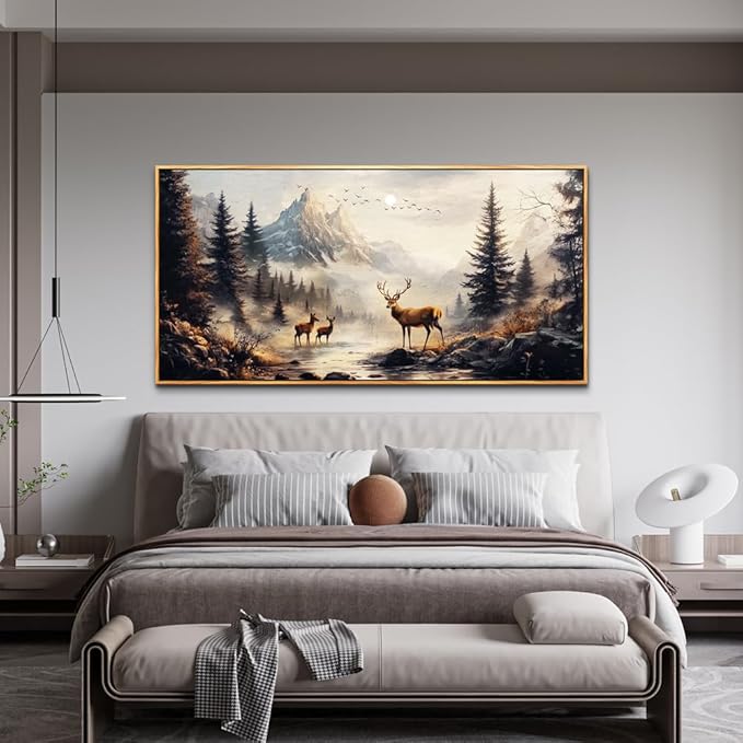 KELIYUAN Large Canva Wall Decor For Living Room Wood Framed Wall Art For Bedroom Office Murals Landscape Painting Of Elk Mountain Pictures Modern Restaurant Room Home Decorations Aesthetics 30"X60"
