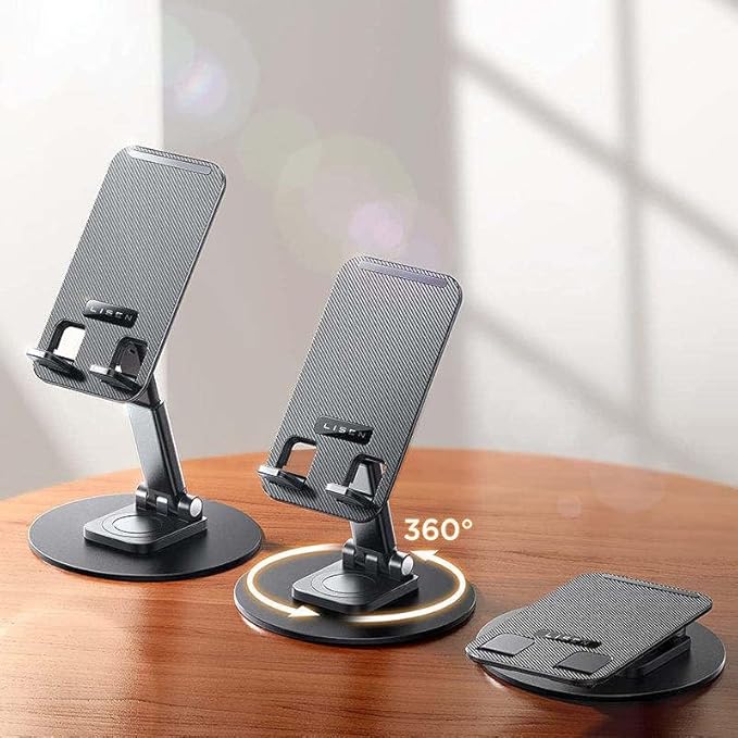 Mizi Portable Cell Phone Stand for Desk - Height & Angle Adjustable Mobile Foldable Holder, Compatible with iPhone 17 16 15 14 13 12 11 Pro Max, Galaxy S25 S24, All 4–10" Devices - Black