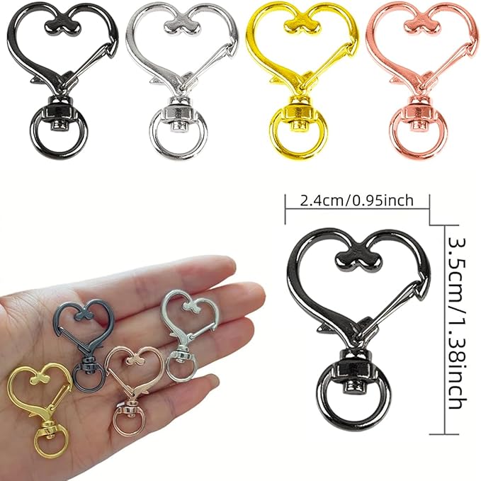 50Pcs Heart-Shaped Swivel Snap Hooks, Metal Spring Snap Keychains Heart Clips Trigger Keychain Hook Lobster Clasps Bulk for Lanyard Hanging Jewelry Making Charms DIY Crafts Supplies (Black)